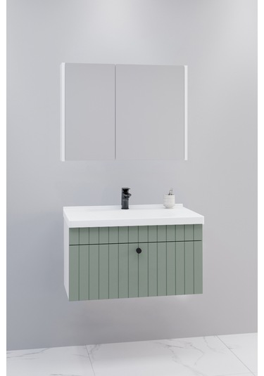 Alice 80 Cm Banyo Dolabı Bgn Aynalı Yeşil - Boy Dolap Hariç Yeşil