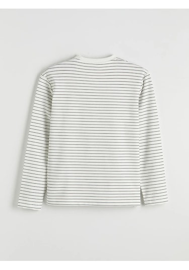 Lc Waikiki Ekru Bisiklet Yaka Çizgili Erkek Sweatshirt