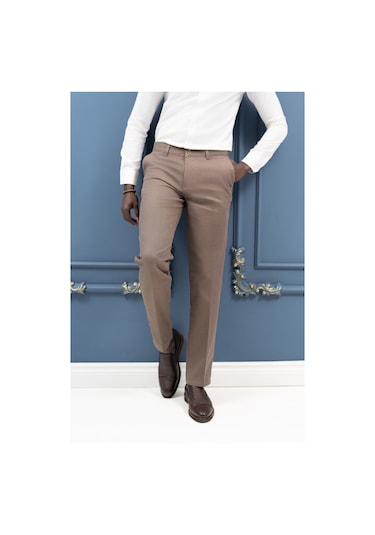 Notra Regular Fit Pamuklu Dokulu Kışlık Gabardin Pantolon Kahverengi