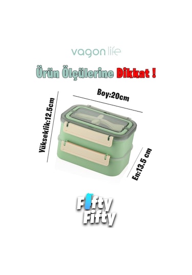 Vagonlife Bento Lunch Box 1600 Ml 2 Kat Yeni Nesil Sefer Tası Paslanmaz Çelik -fflbox2221 Yeşil