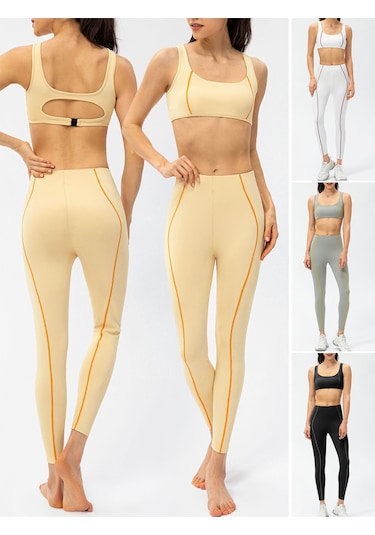 Geeroyoo Kadınlar İçin Sarı Desenli Yoga Takımı: Sporcu Sütyeni Ve Tayt Seti - Xl Beden Sarı