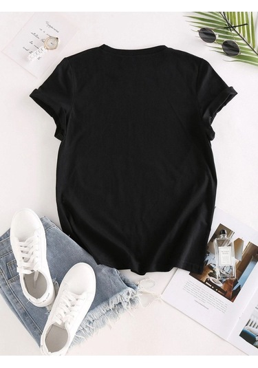Kadın Siyah Oversize Kedi Baskılı T-shirt Siyah-66592