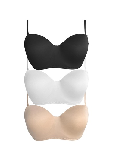 Balenli Toparlayıcı Dolgusuz Straplez Lotus Sütyen 3'lü Paket Çok Renkli