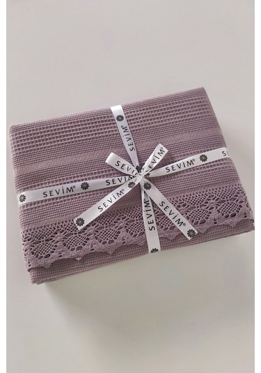 Dantelli Tek Kişilik Waffle Pike- %100 Pamuk Petekli Pike-160x230 Cm-lila Lıla Lila
