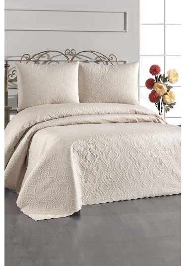 Ultrasonik Kapitoneli Elite Çift Kişilik Yatak Örtüsü Bej Bej