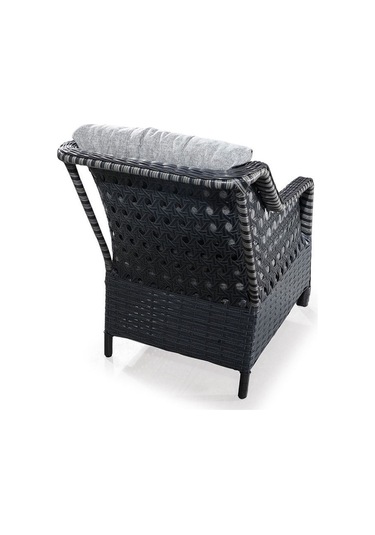 Mobilyabazari Rattan Bahçe Mobilyası Salon, Balkon, Cafe Ofis 3 1 1 Masa 2 Puf Siyah