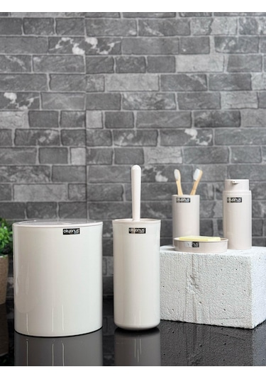 Okyanus Home Bej Yuvarlak 5'li Banyo Seti Bej