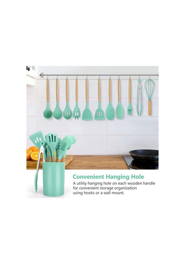 Isıya Dayanıklı Silikon Mutfak Gereçleri, Ergonomik Ahşap Saplı Toksik Olmayan Pişirme Gereçleri, Yapışmaz Tencere, Kaşık Ve Çorba Kepçesi İçin Mükemmel