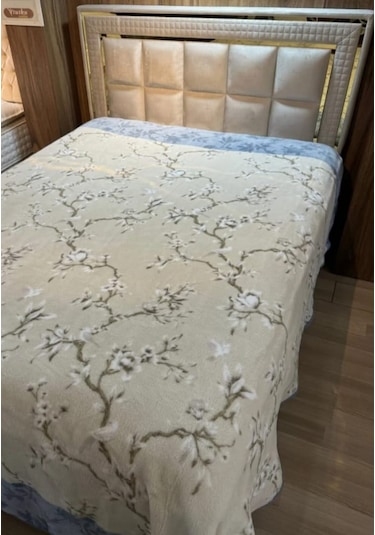 Padişah Vizon Çift Kişilik Battaniye Mavi Krem