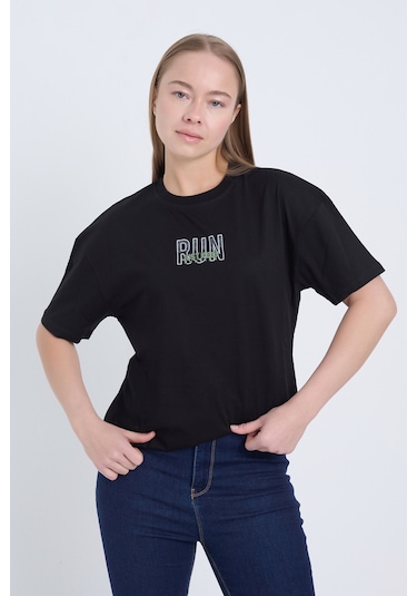 Velvoria Unisex Oversize Siyah Run T-shirt
