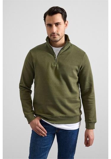 Süvari Haki Regular Düz Yarım Balıkçı Yaka Sweatshirt Ssw2013700001-yh1 Haki