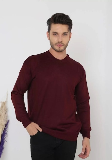 Blacktree Unisex Uzun Kol Biskilet Yaka Dokuma Triko - Bordo Bordo