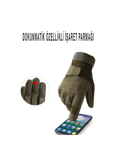 Taktik Tam Parmak Dokunmatik Eldiven-motosiklet-bisiklet-spor-outdoor-eldiven M-haki