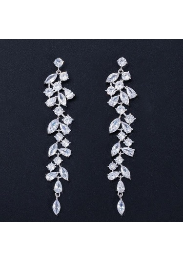 Novahub Gümüş Cmm Kübik Zirkonya Yaprak Uzun Bırak Dangle Küpe Kadınlar İçin Gelin Düğün Takısı Aksesuarları Hediye Gümüş Gümüş
