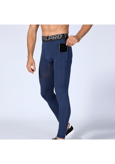 Tongxida Batı Serin Erkek Hızlı Elastik Koşu Sıkıştırma Pantolon Spor Tayt Mavi Mavi