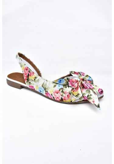 Fox Shoes Beyaz/kırmızı Saten Kumaş Çiçek Baskı Kadın Babet H726809004 Beyaz/kırmızı Beyaz - Kırmızı