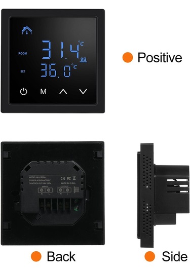 Siyah Led Dokunmatik Ekranlı Akıllı Termostat 16a Yerden Isıtma Sıcaklık Kontrol Cihazı 85265v Elektrikli