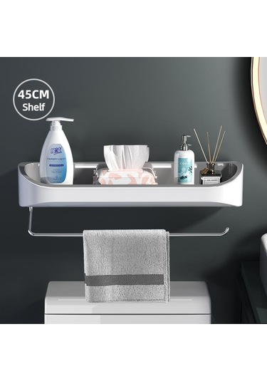 Siyah Tuvalet Rafı Duvara Monte Çok Fonksiyonlu Banyo Tuvalet Malzemeleri Büyük Deliksiz Banyo Depolama Rafı Siyah