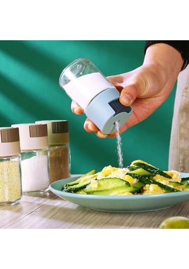 Mavi Neme Dayanıklı Mühürlü Cam Tuzluk Kolay Dolum Şeffaf Tasarım Gıda Sınıfı Baharat Kavanozu