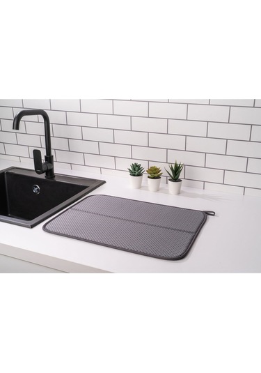 Toptanfoni Bulaşık Matı Süper Emici Bulaşık Kurutma Örtüsü 45x36cm Katlanabilir Bulaşık Matı Antrasit Antrasit - Gri