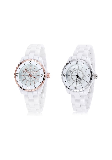 Kangvka Skone Kadınlar İçin Seramik Kordonlu Zamanlayıcı Kol Saati - Gülaltı Altın Beyaz Gösterge, Şık Ve Dayanıklı, Günlük Kullanım, Analog, Klasik Tasarım 5002 Gold