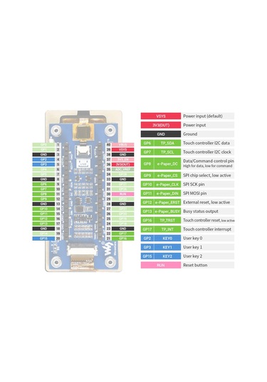 Waveshare 2.9 İnç 296 X 128 Piksel Dokunmatik Siyah/beyaz E-kağıt Modülü Raspberry Pi Pico İçin, Spı Arayüzü