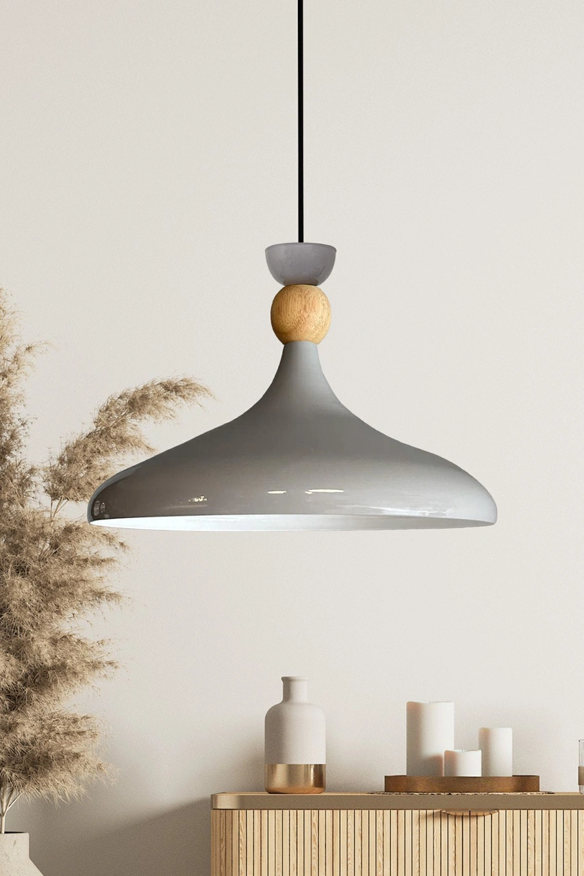 Champion Gri Ahşap Şapka Tekli Avize Sarkıt Salon Mutfak Cafe Butik Lamba Aydınlatma Avizeler Gri