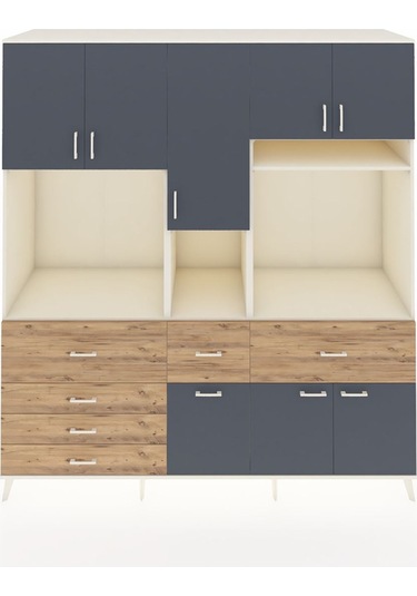 Kronos Dolap 10 Raflı 6 Çekmeceli 8 Kapaklı 220x59x243 Aytaşı-antrasit/çam Antrasıt/atlas Çam