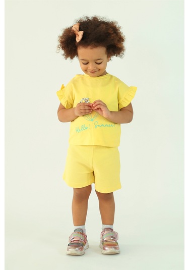 Kız Çocuk Çiçek Kabartma Nakışlı Şortlu Alt-üst Takım 001