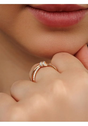 Veronika 925 Ayar Gümüş Altın Kaplama Kristali Taşlı Düğüm Yüzük 162194168 Altın