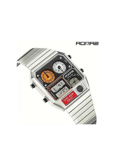 Fastbuy Sanda Erkek Digital Performans Saati, Gümüş Beyaz, Paslanmaz Çelik, Dual Ekran, Altın Bant Altın