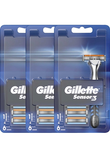 Gillette Sensor3 Tıraş Makinesi + Yedek Tıraş Bıçağı 3 x 6'lı