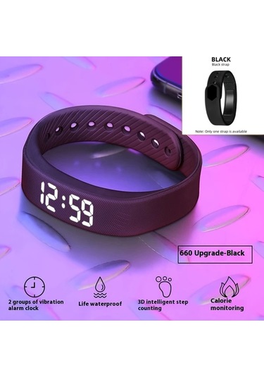 Primepickings 2025 Unisex Sade Spor Elektronik Saat Usb Şarj Işıklı Adımsayar Hediye Siyah Diğer