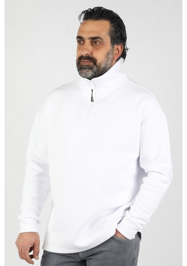 Unisex Balıkçı Yaka Beyaz Sweatshirt Beyaz