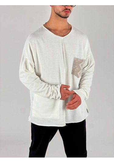 Kahve Cep Detaylı Etnik Tasarım Sweatshirt Coc1076 Kahverengi