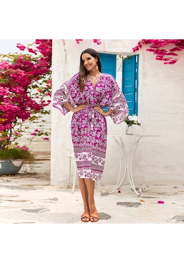 Kadınlar Plaj Tatili Baskılı Şal Bikini Güneş Korumalı Pareo Dress Beyaz - Yeşil