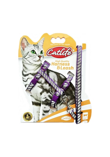 Catlife Gece Parlayan Gezdirme Kedi Göğüs Tasması Seti Mor 110 CM
