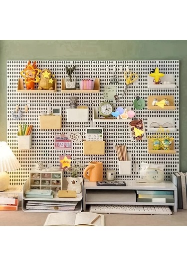 Topshop1 11 Parça Beyaz Taban Plakası Ve Sarı Aksesuar Seti Masaüstü Delikli Zımba Tahtası Depolama Rafı Öğrenci Yurdu İçin Duvara Monte Edilebilir