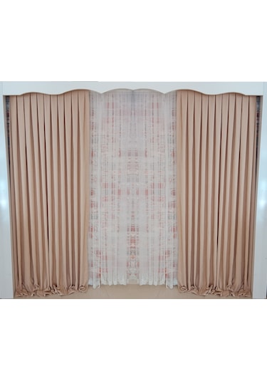 Açık Vizyon Renk Fon Kadife Perde Çift Kanat 1/3 Sık Pileli Dikim V-05 Açık Vizon