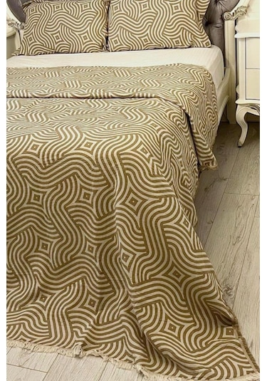 Zebra Müslin Çift Kişilik Saçaklı Pike Takımı 230x250 Kahve Kahve