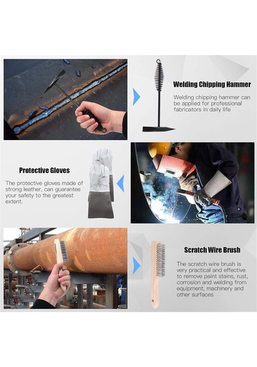 Xurunkeji Adet Kaynak Cürufu Temizleme Aleti: Bobin Yaylı Saplı Kaynak Kırıcı Çekici Ve Tel Fırça İle Bir Çift Kaynak Eldiveni