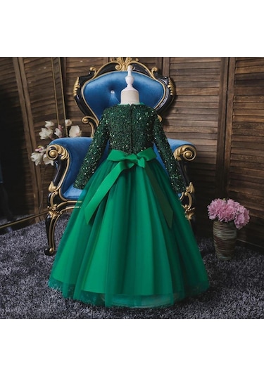 Mashotrend Yeşil Zara Payetli Çocuk Abiye - Kız Çocuk Elbise Çok Renkli