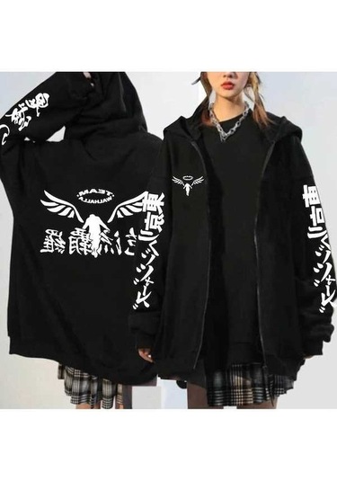 Novahub Valhalla Tokyo Revengers Anime Kapüşon Kazak, Unisex Büyük Boy, Kış Fermuar, Rahat, Beyaz, Manga Harajuku Erkekler Beyaz