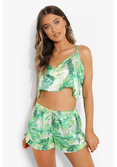 Yeşil Fırfırlı Şortlu Pijama Takımı Yeşil