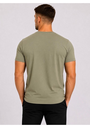 Axxel Erkek Açık Haki Pamuklu V Yaka Kısa Kollu T-shirt-d804