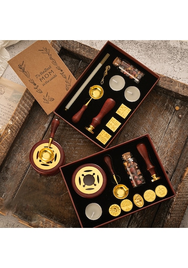 Xindoker 6'li Antik Mühür Seti - Geyik Desenli Mum Mühür Kiti Sap + 6 Başlık + Mum Eritme Kabı + Kaşık + Mum