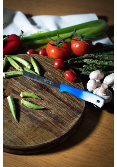 Solingen Mavi Ebruli Ava Sebze Bıçağı Paslanmaz Alman Çeliği, Ergonomik Sap, 22 Cm Tekli -177 Mavi