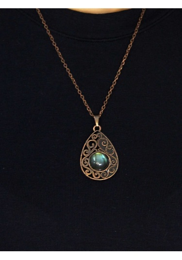 Doğal Taş Labradorit Doğal Taşlı Kadın Antik Modelli Kolye Euk24lbt Gri