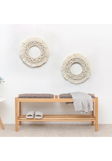 Wezone El Yapımı İvriz Desenli Bej Duvar Dekoru - Yatak Odası/ Oturma Odası Dekoratif Örgü Tapestri Z150e