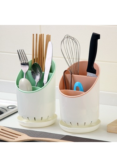 Sones Yaratıcı Çok Fonksiyonlu Çift Drenaj Rafı Mutfak Çubukları Saklama Kovası Sofra Takımı Saklama Kutusu, Renk:yeşil